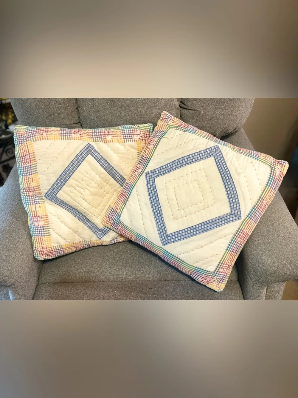 Pr Patchwork Quilted Pillows Country Style